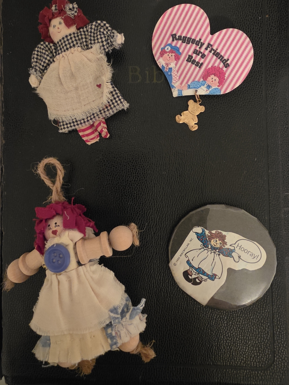 Raggedy Friends Heart Pin + Rag Doll Set - Pink, Red, Cream, Blue